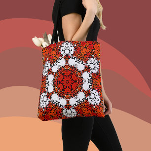 Dot Mandala Flower Orange White and Red Tote Bag