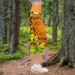 Dot Mandala Flower Orange Yellow and Green Capri Leggings