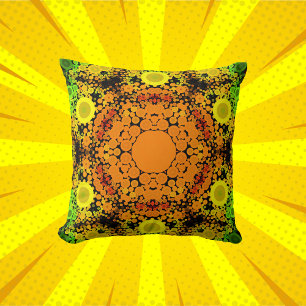 Dot Mandala Flower Orange Yellow and Green Cushion