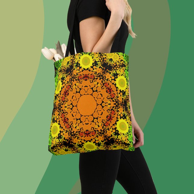 Dot Mandala Flower Orange Yellow and Green Tote Bag (Creator Uploaded)