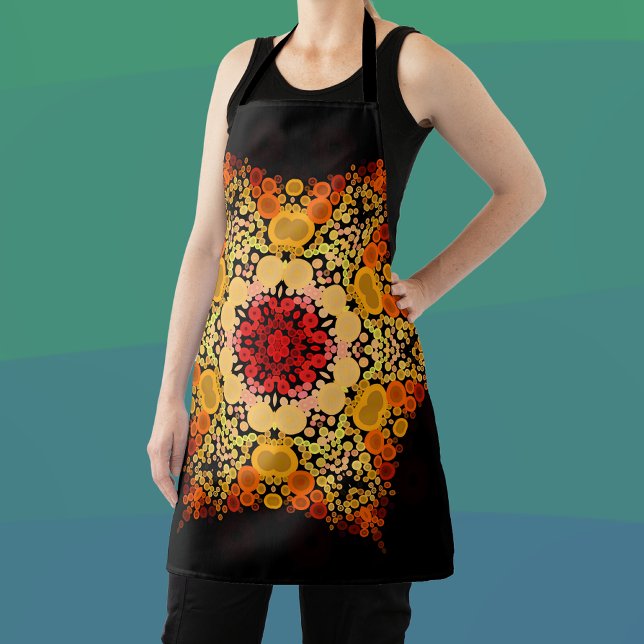 Dot Mandala Flower Orange Yellow and Red Apron (Creator Uploaded)