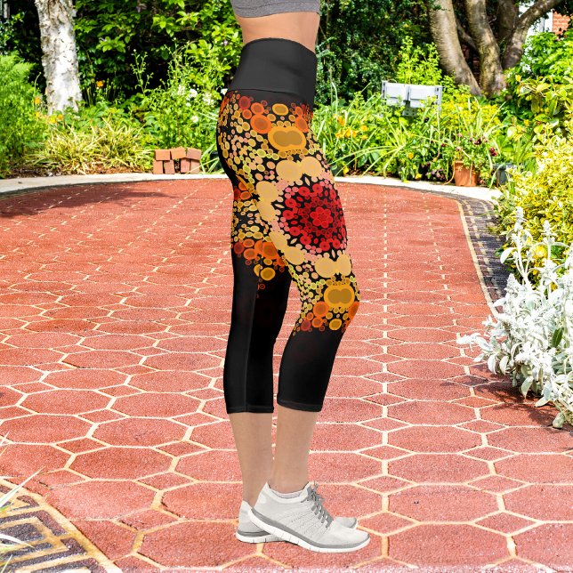 Dot Mandala Flower Orange Yellow and Red Capri Leggings (Creator Uploaded)
