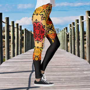 Dot Mandala Flower Orange Yellow and Red Leggings