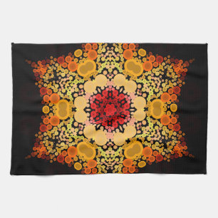 Dot Mandala Flower Orange Yellow and Red Tea Towel