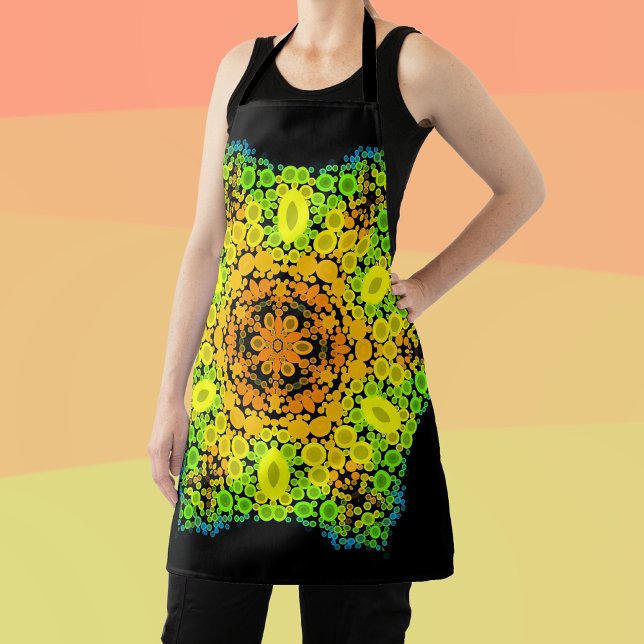 Dot Mandala Flower Orange Yellow Green and Blue Apron (Creator Uploaded)