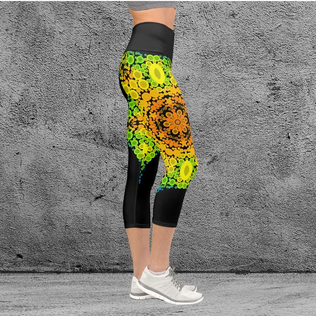 Dot Mandala Flower Orange Yellow Green and Blue Capri Leggings (Creator Uploaded)