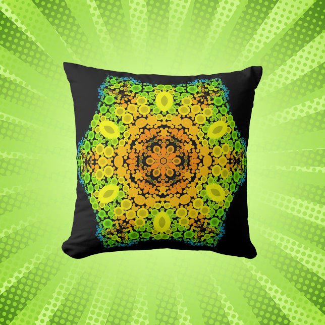 Dot Mandala Flower Orange Yellow Green and Blue Cushion (Creator Uploaded)