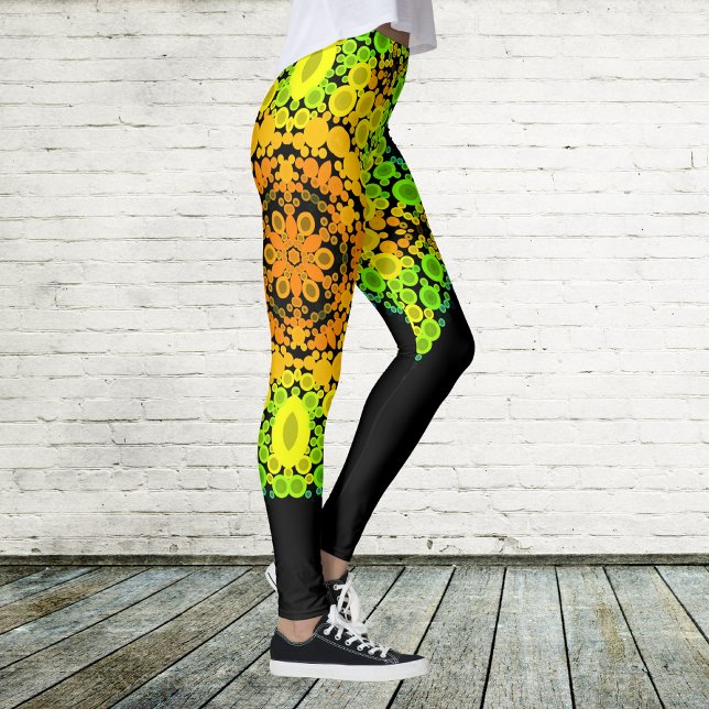 Dot Mandala Flower Orange Yellow Green and Blue Leggings (Creator Uploaded)