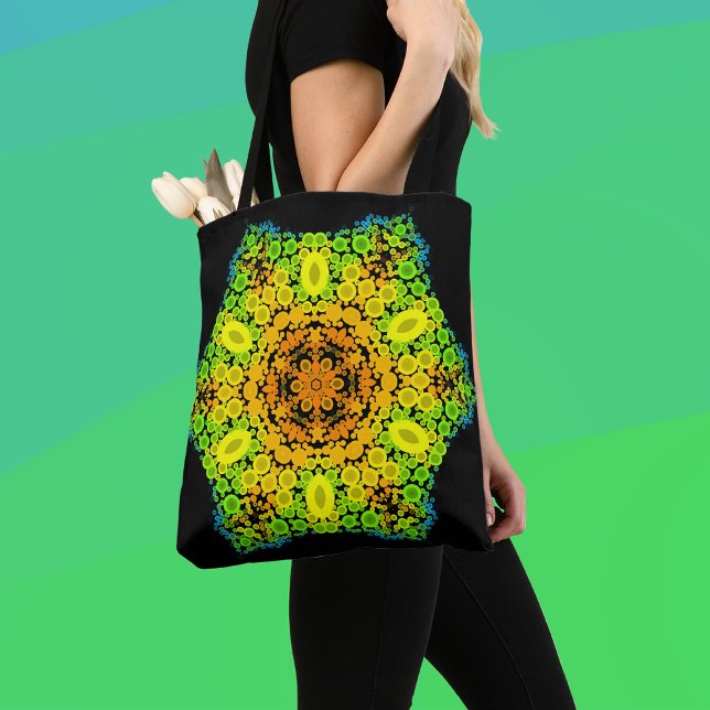 Dot Mandala Flower Orange Yellow Green and Blue Tote Bag (Creator Uploaded)