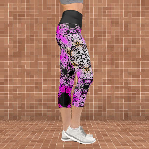 Dot Mandala Flower Pink and White Capri Leggings