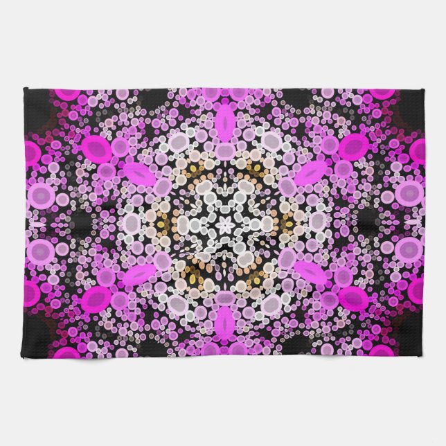 Dot Mandala Flower Pink and White Tea Towel (Horizontal)