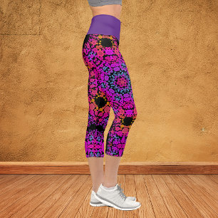 Dot Mandala Flower Pink Blue and Orange Capri Leggings