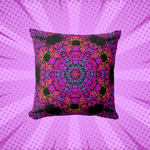 Dot Mandala Flower Pink Blue and Orange Cushion