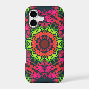 Dot Mandala Flower Pink Green and Orange