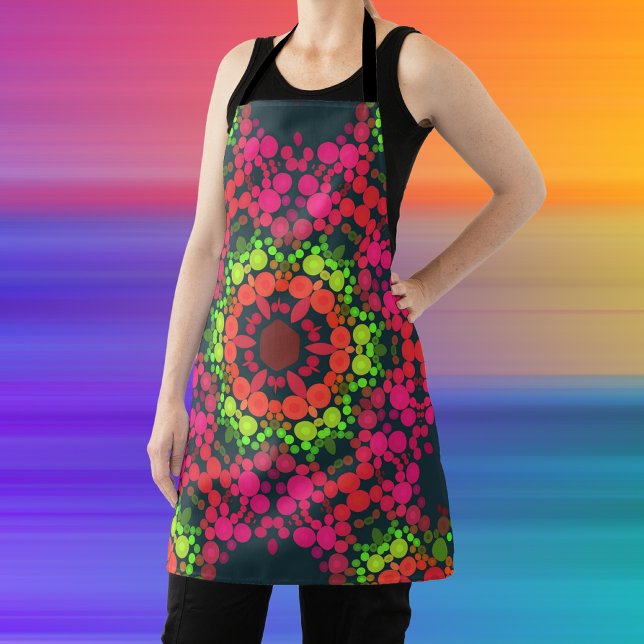 Dot Mandala Flower Pink Green and Orange Apron (Creator Uploaded)
