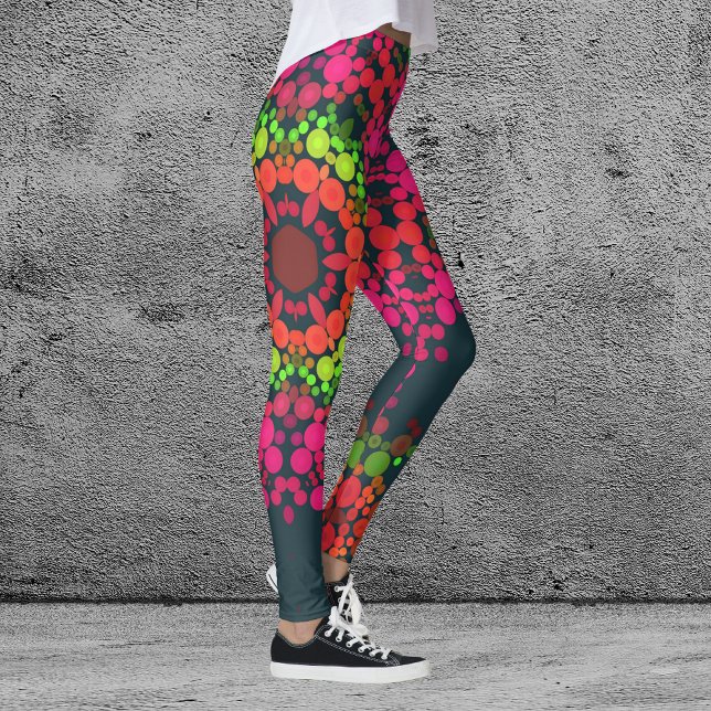 Dot Mandala Flower Pink Green and Orange Leggings (Creator Uploaded)