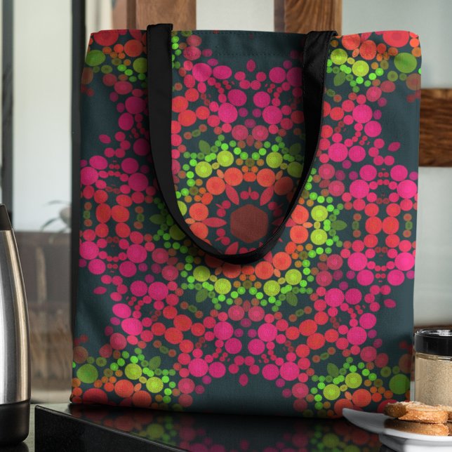 Dot Mandala Flower Pink Green and Orange Tote Bag (Creator Uploaded)