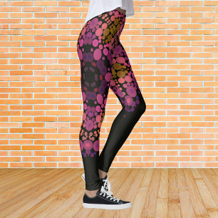 Dot Mandala Flower Pink Yellow and Black Leggings