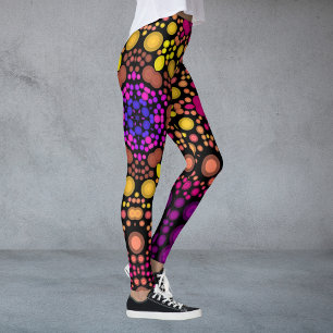 Dot Mandala Flower Purple and Yellow Leggings