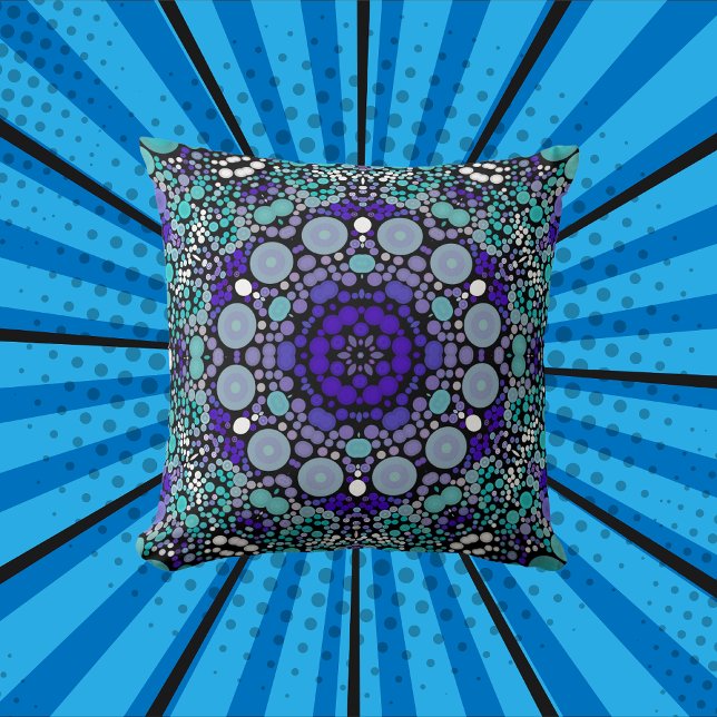 Dot Mandala Flower Purple Blue and White Cushion (Creator Uploaded)