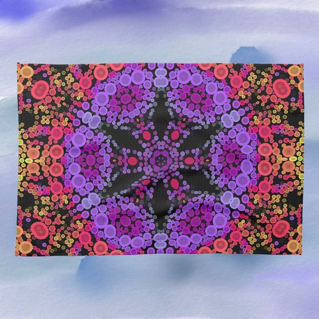 Dot Mandala Flower Purple Orange and Yellow Tea Towel (Creator Uploaded)