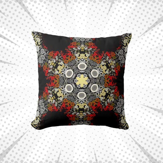 Dot Mandala Flower Red Yellow and Grey Cushion (Creator Uploaded)