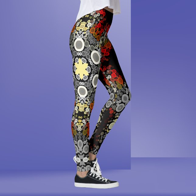 Dot Mandala Flower Red Yellow and Grey Leggings (Creator Uploaded)