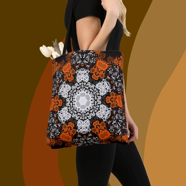 Dot Mandala Flower White Orange and Black Tote Bag (Creator Uploaded)