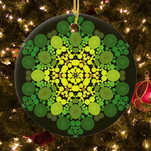 Dot Mandala Flower Yellow and Green Ceramic Tree Decoration (Creator Uploaded)