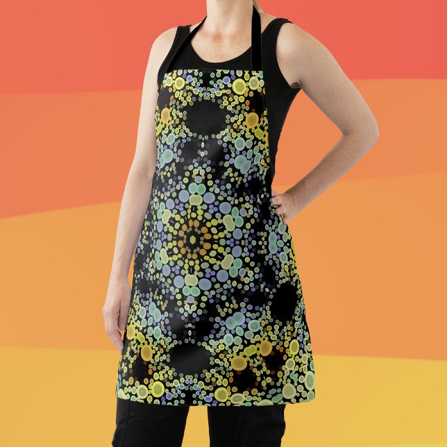 Dot Mandala Flower Yellow Blue and Grey Apron (Creator Uploaded)