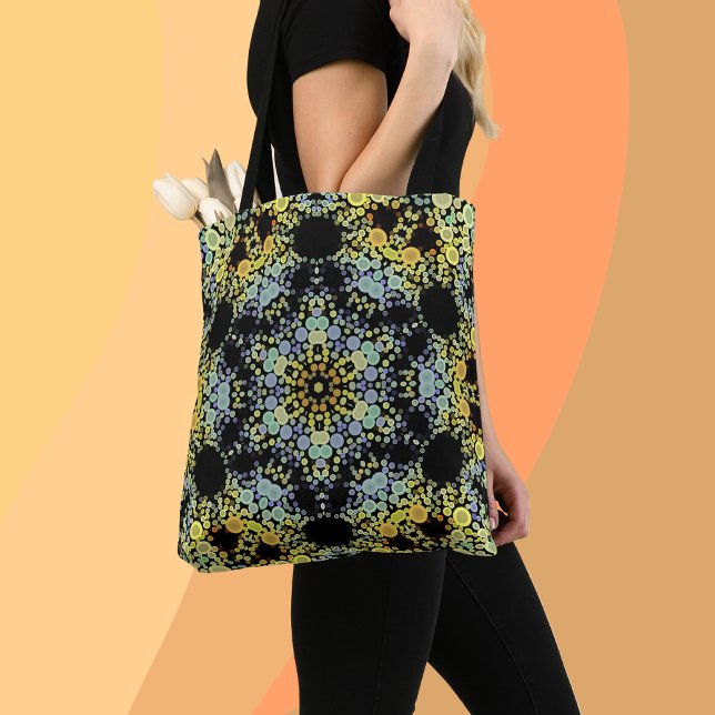 Dot Mandala Flower Yellow Blue and Grey Tote Bag (Creator Uploaded)