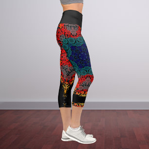 Dot Mandala Flower Yellow Blue and Red Capri Leggings