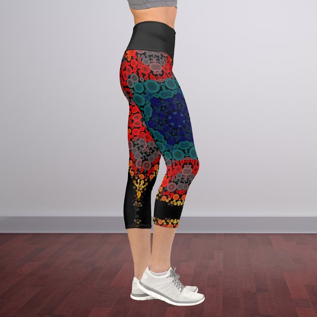 Dot Mandala Flower Yellow Blue and Red Capri Leggings (Creator Uploaded)