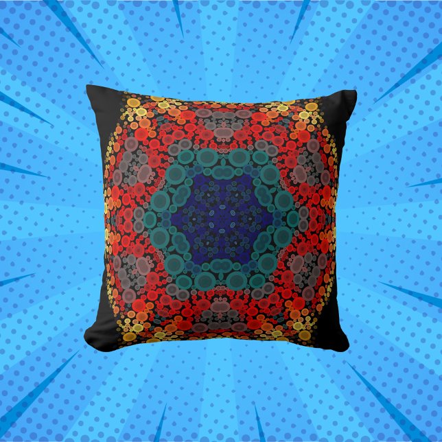 Dot Mandala Flower Yellow Blue and Red Cushion (Creator Uploaded)