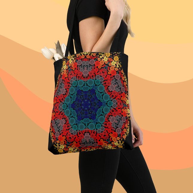 Dot Mandala Flower Yellow Blue and Red Tote Bag (Creator Uploaded)