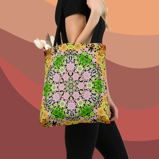 Dot Mandala Flower Yellow Green and Pink Tote Bag (Creator Uploaded)