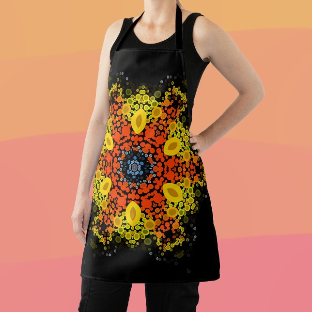 Dot Mandala Flower Yellow Orange and Blue Apron (Creator Uploaded)
