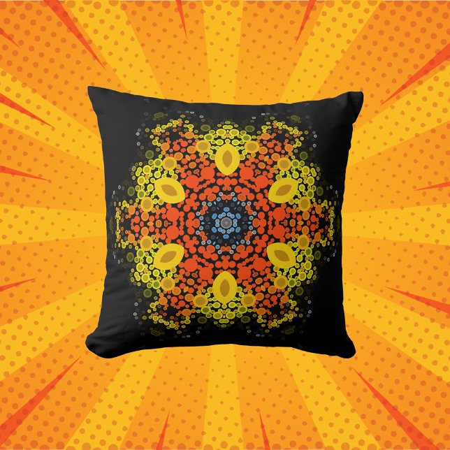 Dot Mandala Flower Yellow Orange and Blue Cushion (Creator Uploaded)