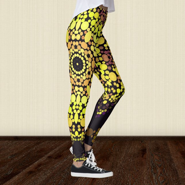 Dot Mandala Flower Yellow Purple and Black Leggings (Creator Uploaded)