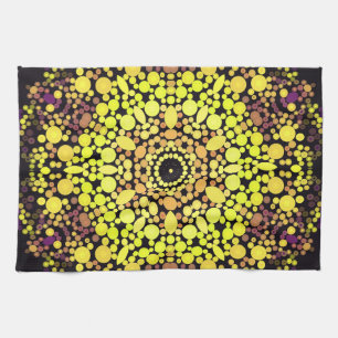 Dot Mandala Flower Yellow Purple and Black Tea Towel