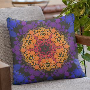 Dot Mandala Flower Yellow Purple and Blue Cushion