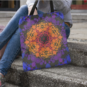 Dot Mandala Flower Yellow Purple and Blue Tote Bag