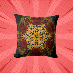 Dot Mandala Flower Yellow Red and Black Cushion