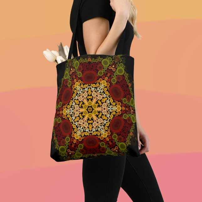 Dot Mandala Flower Yellow Red and Black Tote Bag (Creator Uploaded)