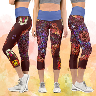 Dot Mandala Orange Blue and Purple Capri Leggings