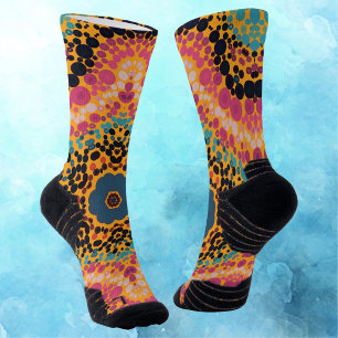Dot Mandala Pink Blue Black and Yellow Socks