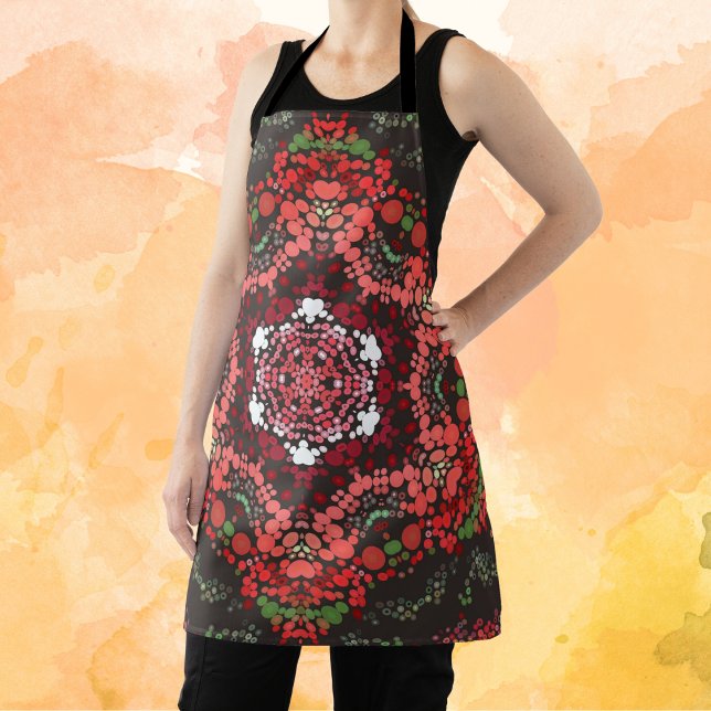 Dot Mandala Red Green and White Apron (Creator Uploaded)