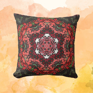 Dot Mandala Red Green and White Cushion