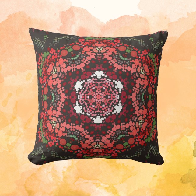 Dot Mandala Red Green and White Cushion (Creator Uploaded)