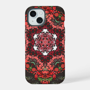 Dot Mandala Red Green and White iPhone 15 Case